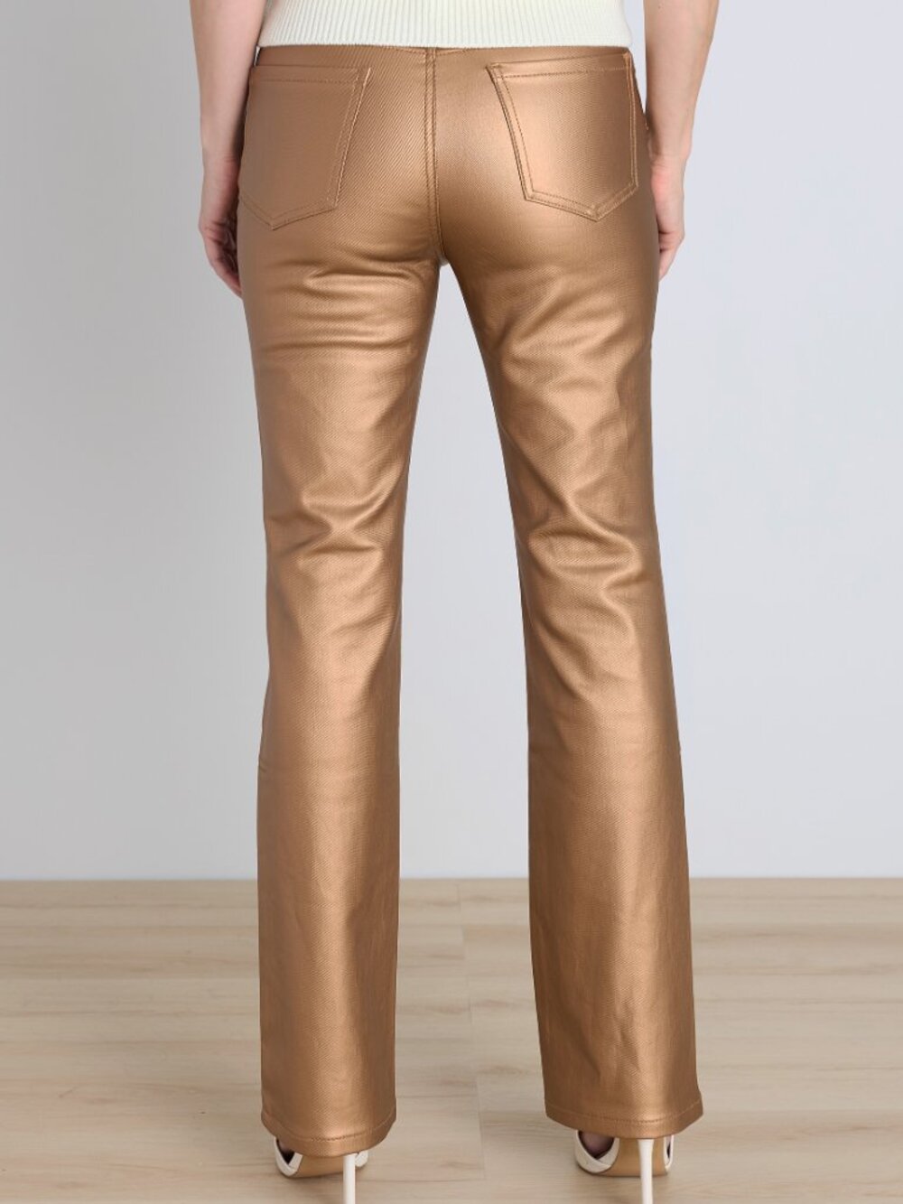 The Noli Shop Aria Coated Flare Jean Gold Metallic Petite and Classic Type - Picture 2 of 7